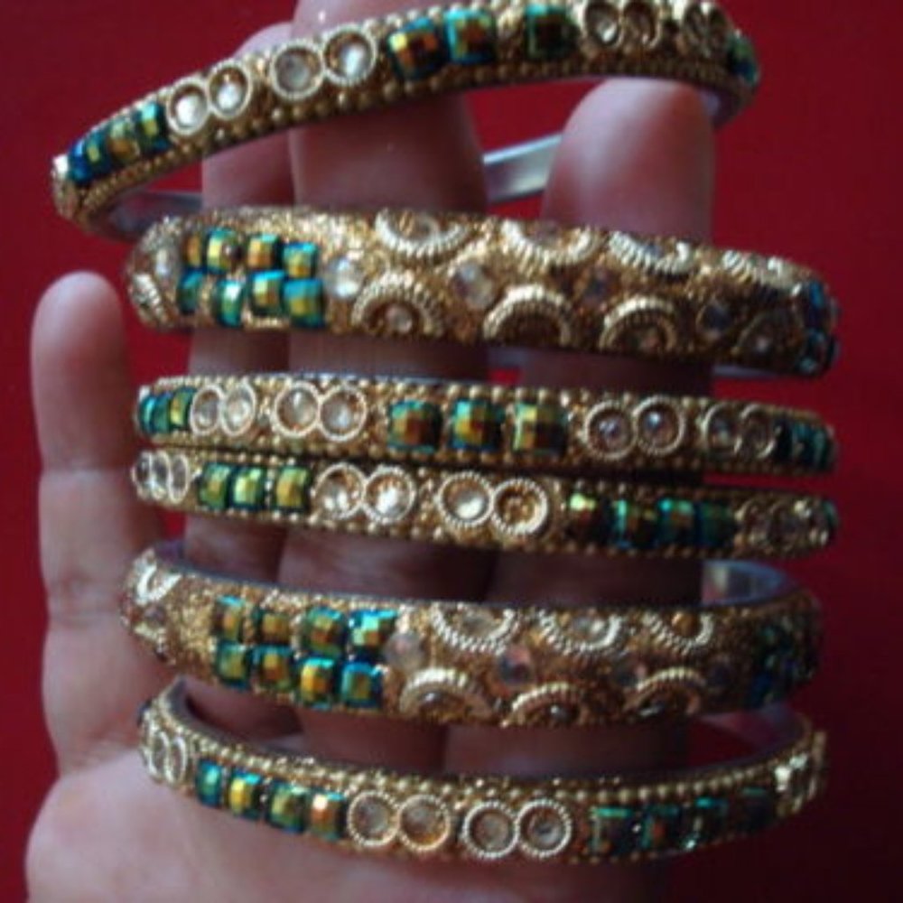 NIB Set of 6 gold multicolor bangles